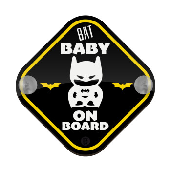 BAT baby on board, Σήμανση αυτοκινήτου Baby On Board ξύλινο με βεντουζάκια (16x16cm)