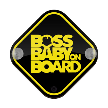 BOSS Baby on board, Σήμανση αυτοκινήτου Baby On Board ξύλινο με βεντουζάκια (16x16cm)