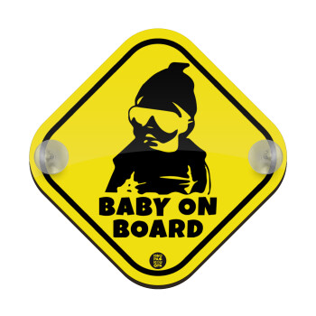 GANG Baby on board, Σήμανση αυτοκινήτου Baby On Board ξύλινο με βεντουζάκια (16x16cm)