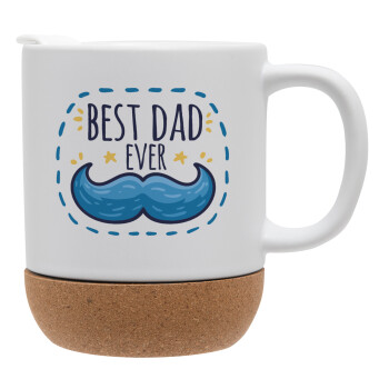 Best dad ever μπλε μουστάκι, Ceramic coffee mug Cork (MAT), 330ml (1pcs)