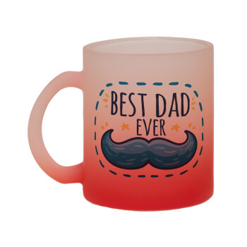Best dad ever μπλε μουστάκι, Κούπα γυάλινη δίχρωμη με βάση το κόκκινο ματ, 330ml