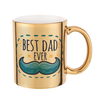 Best dad ever μπλε μουστάκι, Mug ceramic, gold mirror, 330ml