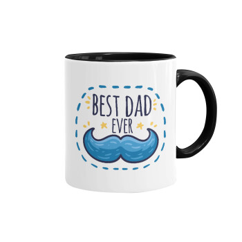 Best dad ever μπλε μουστάκι, Mug colored black, ceramic, 330ml