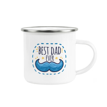 Best dad ever μπλε μουστάκι, Κούπα Μεταλλική εμαγιέ λευκη 360ml