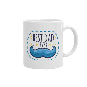 Best dad ever μπλε μουστάκι, Ceramic coffee mug, 330ml