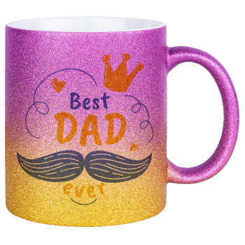 Best dad ever ο Βασιλιάς, Κούπα Χρυσή/Ροζ Glitter, κεραμική, 330ml