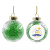 Transparent Christmas tree ball ornament with green filling 8cm