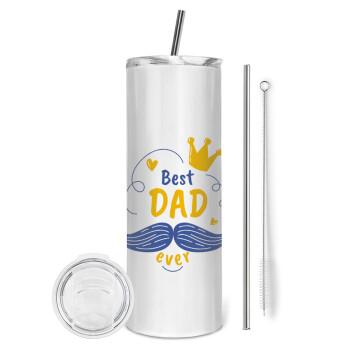 Best dad ever ο Βασιλιάς, Eco friendly stainless steel tumbler 600ml, with metal straw & cleaning brush