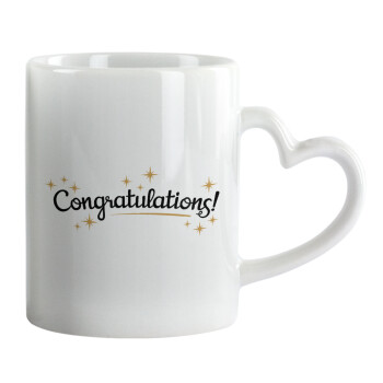 Congratulations, Mug heart handle, ceramic, 330ml