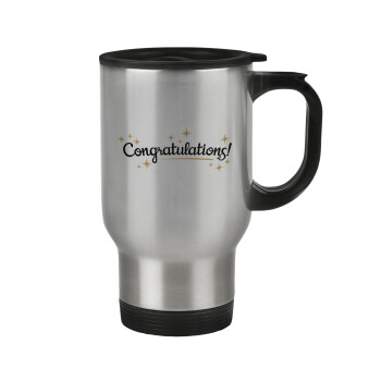 Congratulations, Stainless steel travel mug with lid, double wall 450ml
