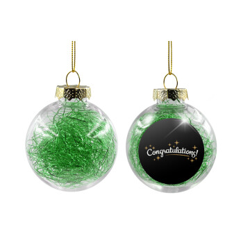 Congratulations, Χριστουγεννιάτικη μπάλα δένδρου διάφανη με πράσινο γέμισμα 8cm