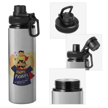 Happy Fathers Day με όνομα, Metallic water bottle with safety cap, 850ml aluminum