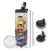 Travel Tumbler 2 Lids, with metal straw & cleaning brush (Stainless steel 304 Food grade, BPA free, 600ml)