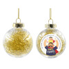 Transparent Christmas tree ball ornament with gold filling 8cm