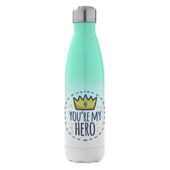 Dad, you are my hero!, Metal mug thermos Green/White (Stainless steel), double wall, 500ml