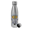 Metallic water bottle, stainless steel, 750ml