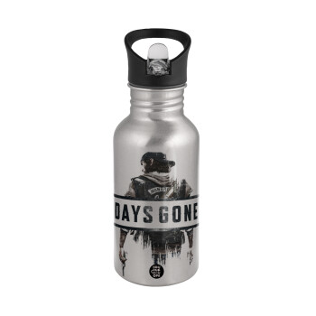 Day's Gone, Water bottle Silver with straw, stainless steel 500ml