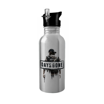 Day's Gone, Water bottle Silver with straw, stainless steel 600ml
