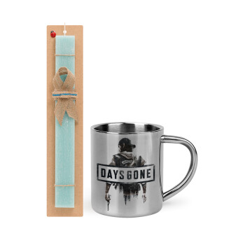 Day's Gone, Easter Set, metallic thermal cup (300ml) & aromatic flat Easter candle (30cm) (TURQUOISE)