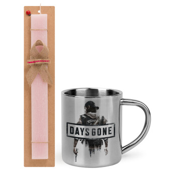 Day's Gone, Easter Set, metallic thermal cup (300ml) & aromatic flat Easter candle (30cm) (PINK)