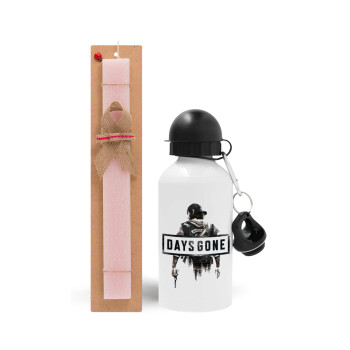 Day's Gone, Easter Set, metallic aluminum bottle (500ml) & aromatic flat Easter candle (30cm) (PINK)