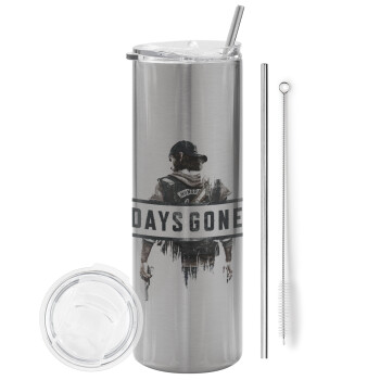 Day's Gone, Eco friendly stainless steel Silver tumbler 600ml, with metal straw & cleaning brush