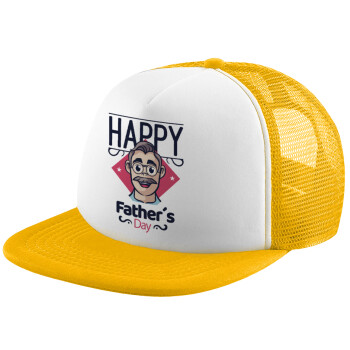 Για την γιορτή του μπαμπά!, Καπέλο Ενηλίκων Soft Trucker με Δίχτυ Κίτρινο/White (POLYESTER, ΕΝΗΛΙΚΩΝ, UNISEX, ONE SIZE)