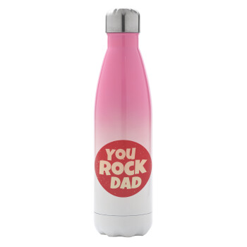YOU ROCK DAD, Metal mug thermos Pink/White (Stainless steel), double wall, 500ml