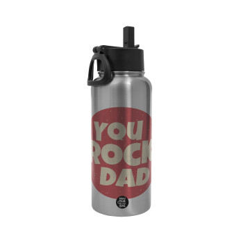 YOU ROCK DAD, Metal mug thermo Silver with Straw and Spout Lid (Stainless steel), double wall, 950ml