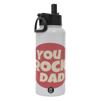 YOU ROCK DAD, Metal mug thermo White with Straw and Spout Lid (Stainless steel), double wall, 950ml