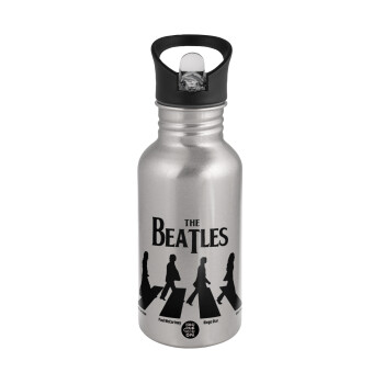 The Beatles, Abbey Road, Water bottle Silver with straw, stainless steel 500ml
