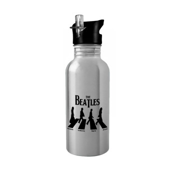 The Beatles, Abbey Road, Water bottle Silver with straw, stainless steel 600ml