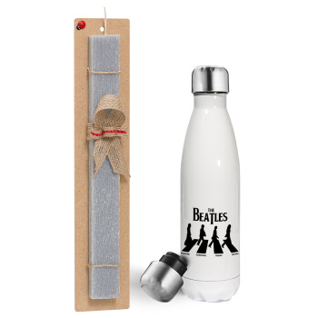 The Beatles, Abbey Road, Easter candle, metallic white thermos bottle (500ml) & aromatic flat candle (30cm) (GRAY)