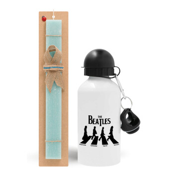 The Beatles, Abbey Road, Easter Set, metallic aluminum water bottle (500ml) & scented flat candle (30cm) (TURQUOISE)