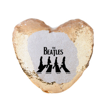The Beatles, Abbey Road, Μαξιλάρι καναπέ καρδιά Μαγικό Χρυσό με πούλιες 40x40cm περιέχεται το  γέμισμα