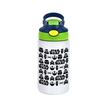 Star Wars Pattern, Children's hot water bottle, stainless steel, with safety straw, green, blue (350ml)