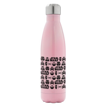 Star Wars Pattern, Metal mug thermos Pink Iridiscent (Stainless steel), double wall, 500ml