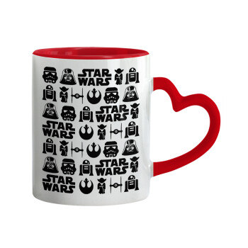 Star Wars Pattern, Κούπα καρδιά χερούλι κόκκινη, κεραμική, 330ml