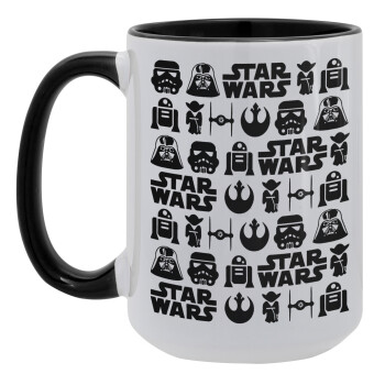 Star Wars Pattern, Κούπα Mega 15oz, κεραμική Μαύρη, 450ml