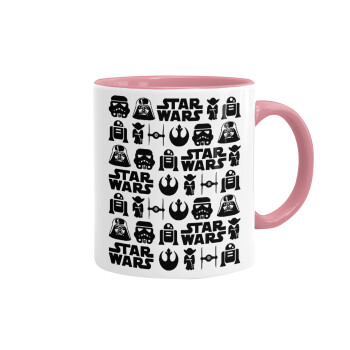 Star Wars Pattern, Κούπα χρωματιστή ροζ, κεραμική, 330ml