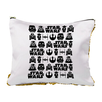 Star Wars Pattern, Sequin Gold Pouch Cosmetic Bag