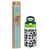 Easter Set, Children's thermal stainless steel bottle with safety straw, green/blue (350ml) & aromatic flat Easter candle (30cm) (TURQUOISE)