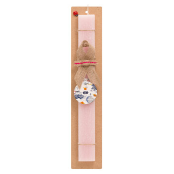 Star wars drawing, Easter Set, wooden keychain & scented flat Easter candle (30cm) (PINK)