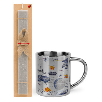 Star wars drawing, Easter Set, metallic thermal cup (300ml) & Easter aromatic flat candle (30cm) (GRAY)