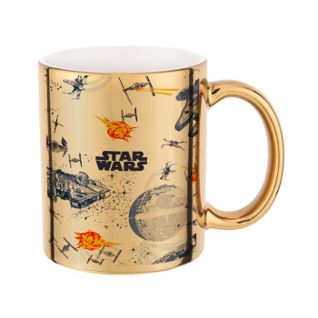 Star wars drawing, Mug ceramic, gold mirror, 330ml