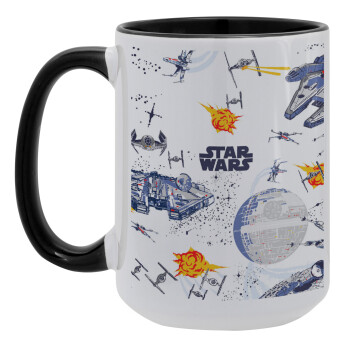 Star wars drawing, Κούπα Mega 15oz, κεραμική Μαύρη, 450ml