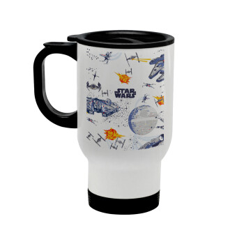 Star wars drawing, Stainless steel travel mug with lid, double wall white 450ml