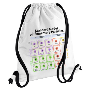 Standard model of elementary particles, Τσάντα πλάτης πουγκί GYMBAG λευκή, με τσέπη (40x48cm) & χονδρά κορδόνια