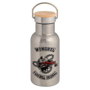 Day's Gone, mongrel farewell original, Stainless steel metallic thermos flask, silver with a bamboo lid, double-walled, 350ml.