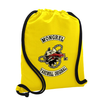 Day's Gone, mongrel farewell original, Backpack pouch GYMBAG Yellow, with pocket (40x48cm) & thick cords